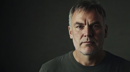 Fototapeta premium Portrait of a Mature Man with a Serious Expression in Low Light Setting