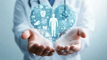 A medical professional holding a healthcare related heart symbol