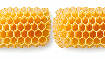 Close-up of Honeycomb Sections with Golden Honey and Texture Detail
