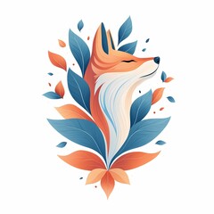Obraz premium Watercolor fox with floral elements and leaves