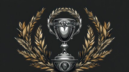 Silver trophy laurel wreath award victory success