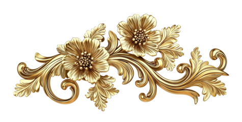 Golden vintage floral ornament decoration for design and interior, PNG