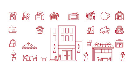 Hotel and hostel service and hospitality editable stroke outline icons set isolated on white background flat vector illustration. Pixel perfect. 64 x 64