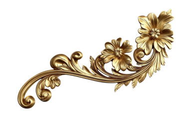 Golden vintage floral ornament decoration for design and interior, PNG