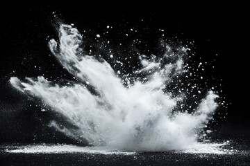 White Powder Splashing Against Black Background