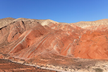 Beautiful mountains with red soil in Khizi. Azerbaijan.