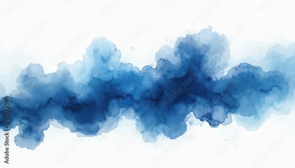 Poster Abstract blue watercolor smoke with gradient effect. Ink cloud blot with liquid texture on transparent background for posters or graphic design projects. Hand painted artistic design element.