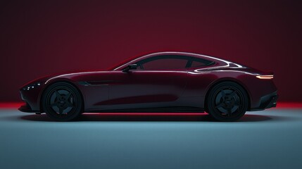 Sleek Red Sports Car in Dramatic Lighting on Gray Background