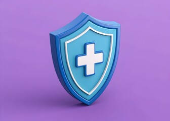Obraz premium 3D Blue Shield with Cross Icon: Medical Protection and Healthcare Security Concept