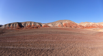 Beautiful mountains with red soil in Khizi. Azerbaijan.