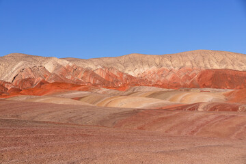 Beautiful mountains with red soil in Khizi. Azerbaijan.
