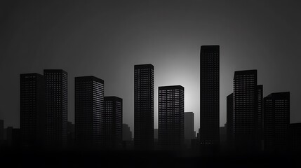 Silhouette of a city skyline against a bright background, evoking a dramatic atmosphere.