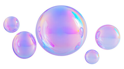 holographic pink purple soap bubbles fluid iridescent 3d render icon isolated on transparent background cutout