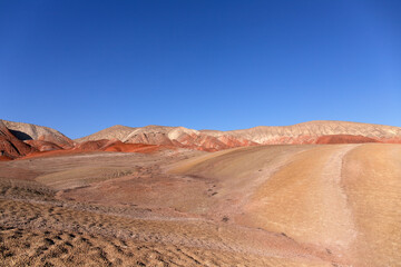 Beautiful mountains with red soil in Khizi. Azerbaijan.