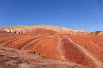 Beautiful mountains with red soil in Khizi. Azerbaijan.