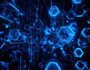Obraz premium A blue and white image of a computer screen with many hexagons