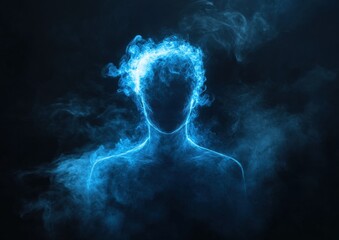 A blue face with smoke surrounding it