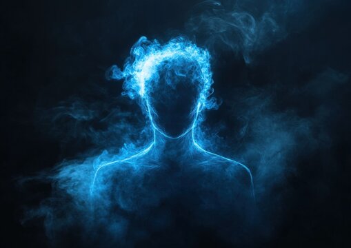 A blue face with smoke surrounding it