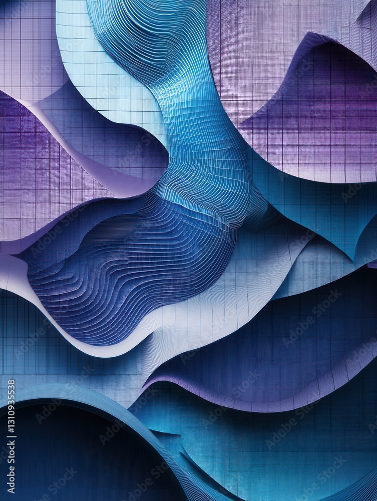 Poster futuristic layered paper art with digital grid showcasing cyber politics and digital rights in cool 