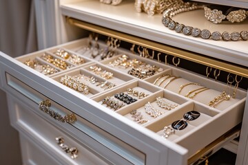 Organized jewelry drawer in a custom closet