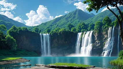 Fototapeta premium the scenery of a huge waterfall in the forest