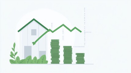 House price decline, falling value, money stacks, graph, financial background, investment illustration