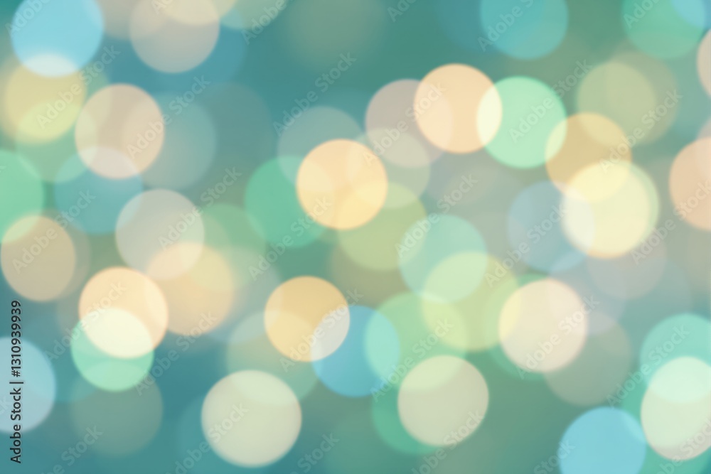 Poster abstract light bokeh circles on teal background.
