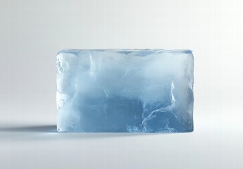 A blue block of ice is sitting on a white surface