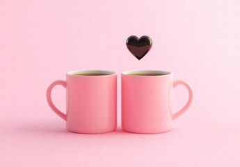 Two pink cups with a heart and a chocolate chip on top
