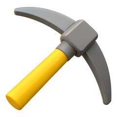Pickaxe, mining tool icon. 3d rendering isolated on white background. Cartoon plastic style