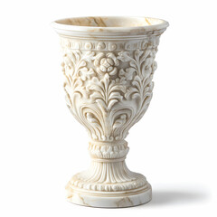 An elegant marble pedestal vase with intricate detailing, displayed on a white background