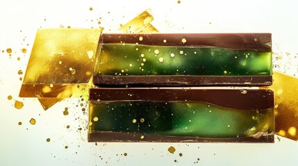 Dubai Chocolate Kunafa Pistachio on white background,Dubai Chocolate bar with green kadayif and pistachio spread,popular and viral chocolate 2024,space for text.