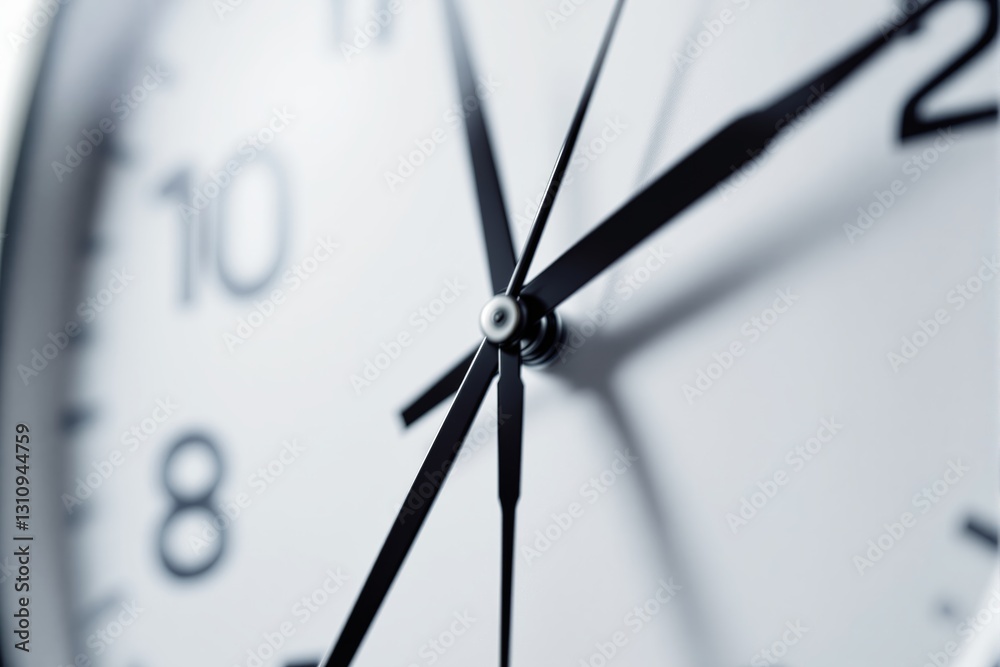Poster close-up of a clock face with black hands.