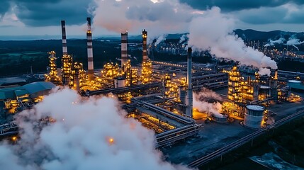 Fototapeta premium A large industrial plant with smoke billowing from it