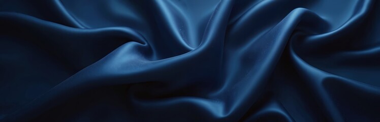Obraz premium Elegant dark blue silk background with soft, smooth waves. Rich satin texture with classic refined look. Great for fashion, design and royal themes. Serene, high-colored surface.