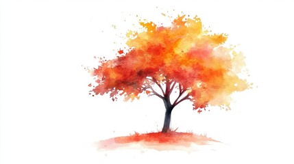 Watercolor hand drawn of autumn trees,red maple tree on white background,hand drawn watercolor vector illustration,Autumn forest path,red orange foliage in fall forest.