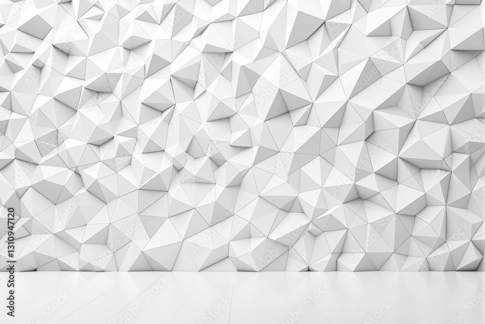 Poster Geometric white wall with abstract triangular patterns on clean surface.