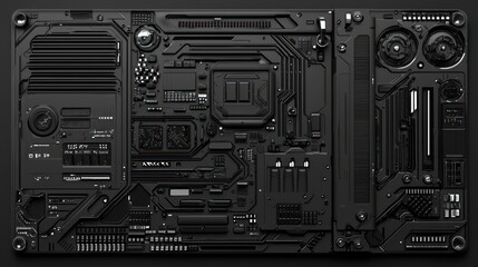 Fototapeta premium Sleek Black Motherboard: A Technological Masterpiece