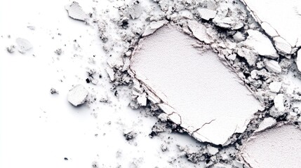 Obraz premium Broken cosmetic powder and crumbled makeup fragments on white background