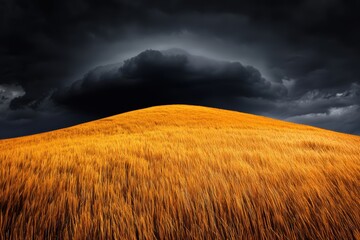 Thundercloud over a hill, with golden grass and a breeze, brooding in a dramatic summer weather moment