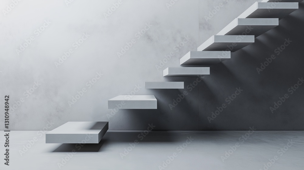 Poster a floating staircase leading to nowhere against a gray background