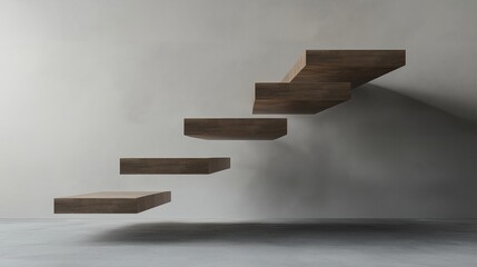 A floating staircase leading to nowhere against a gray background