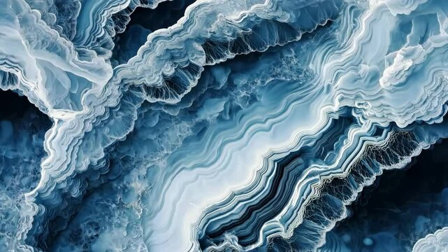 An abstract Blue Lace Agate texture background layered blue and white agate stone, showcasing intricate patterns and textures. The image highlights the natural beauty of mineral formations.