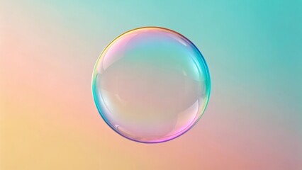 a close-up of a single soap bubble. The bubble reflects a variety of colors, creating a stunning display against a gradient background. The image captures the delicate beauty of a transparent bubble