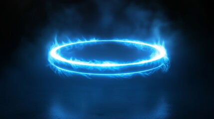 A glowing electric blue ring hovering in the air