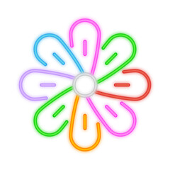 Fototapeta premium A vibrant neon illustration of a symmetrical flower with multicolored glowing petals, symbolizing nature, beauty, creativity