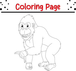 Gorilla Coloring Page for Kids. Jungle animal coloring book page.