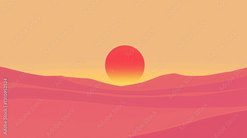 Poster a minimalist desert sunset with just two colors fading into each other.