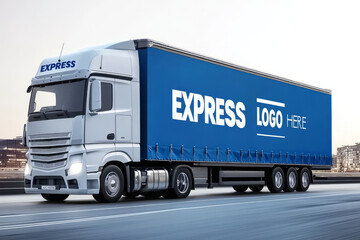 Modern truck with blue trailer, ideal for logistics and delivery services