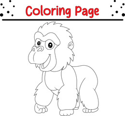 Gorilla Coloring Page for Kids. Jungle animal coloring book page.